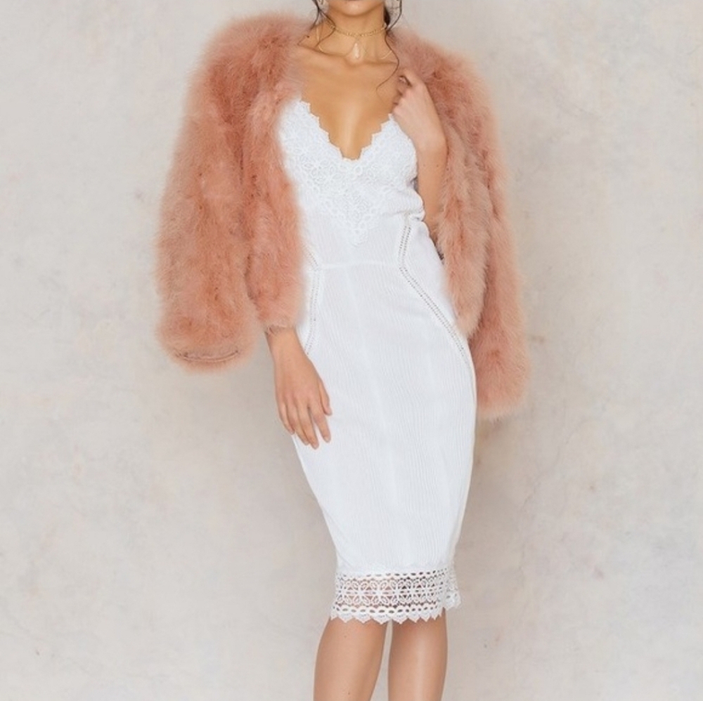 Aeryne X NA-KD Women's XS White Ribbed Lace Dress